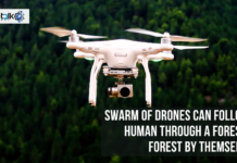 Swarm of drones can follow a human through a forested forest by themselves. Swarm of drones can follow a human through a forested forest by themselves